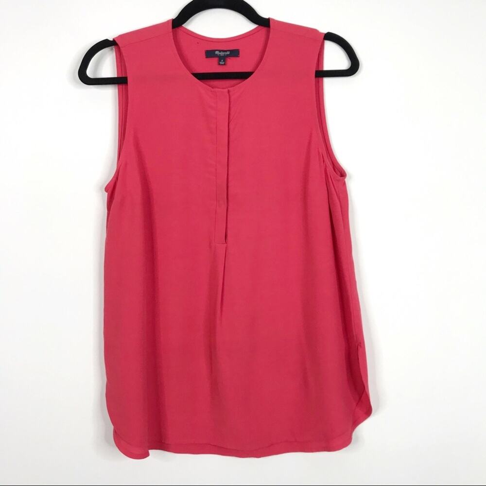 Madewell Small Pink Novella Henley Tank Top Sleeveless Blouse Snap Front Blouse